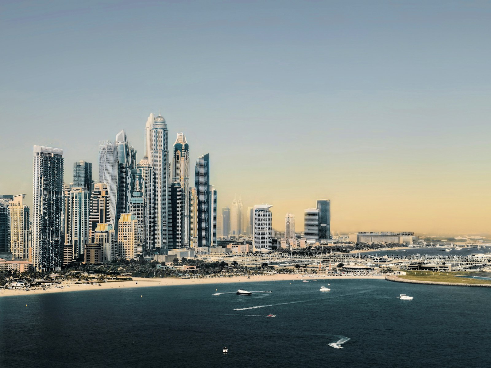 Dubai Marina towers in haze