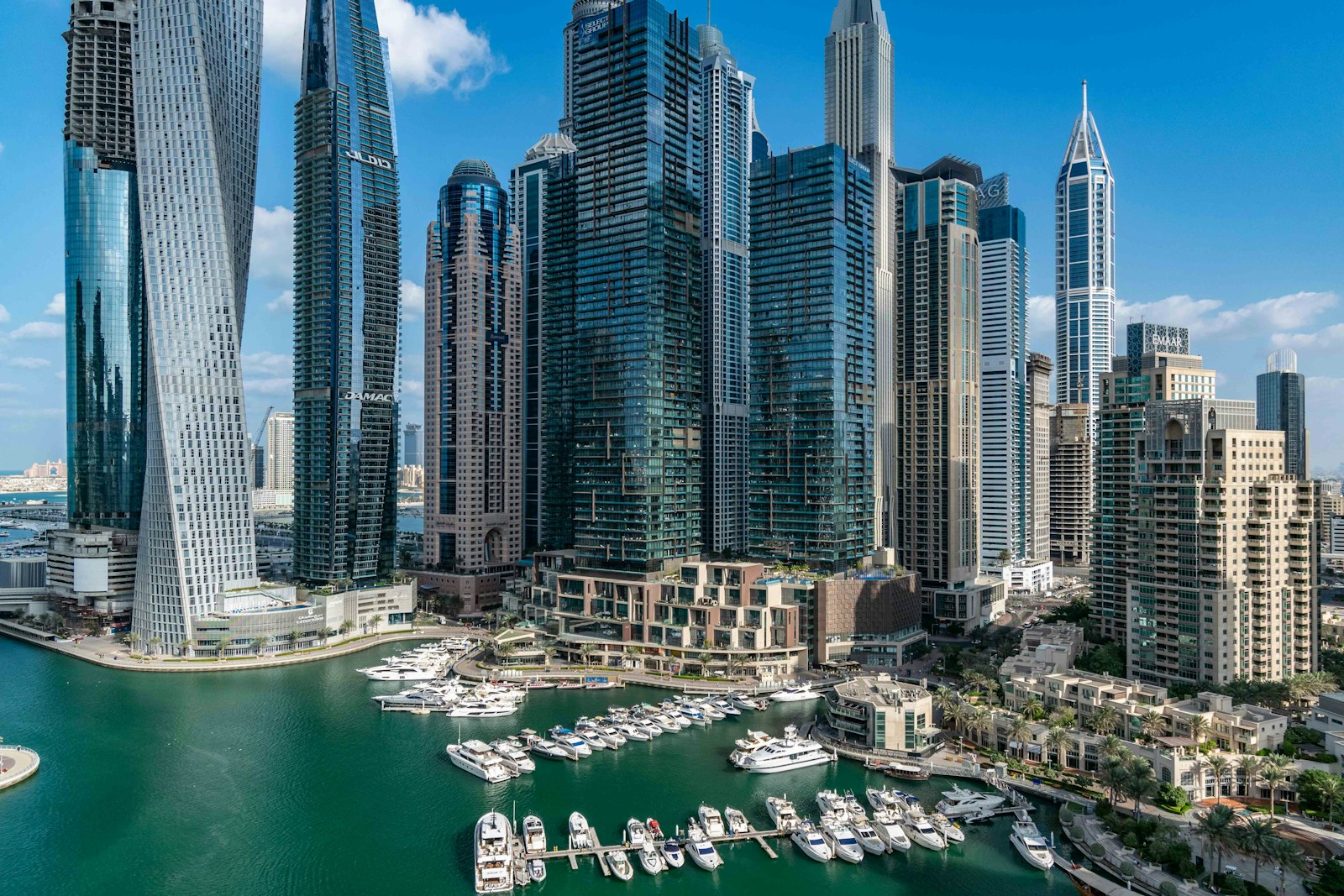 Dubai Marina lit up at night